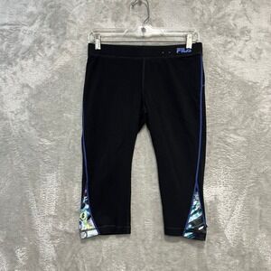 Fila Sport Cropped Leggings Womens Small Black Blue Capri Activewear Pocket